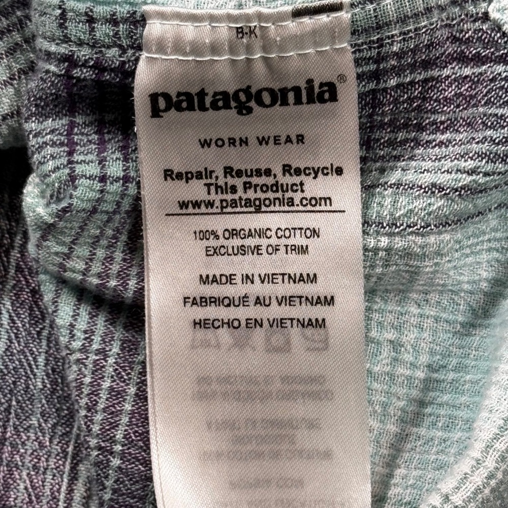 Patagonia Mens Large Plaid Short Sleeve Organic Cotton Button Down Shirt Green - Picture 5 of 8